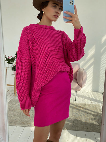 Loose Fit Candy Color Round Neck Sweater