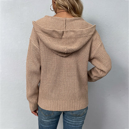 Hooded Zipper Cardigan Sweater with Pockets