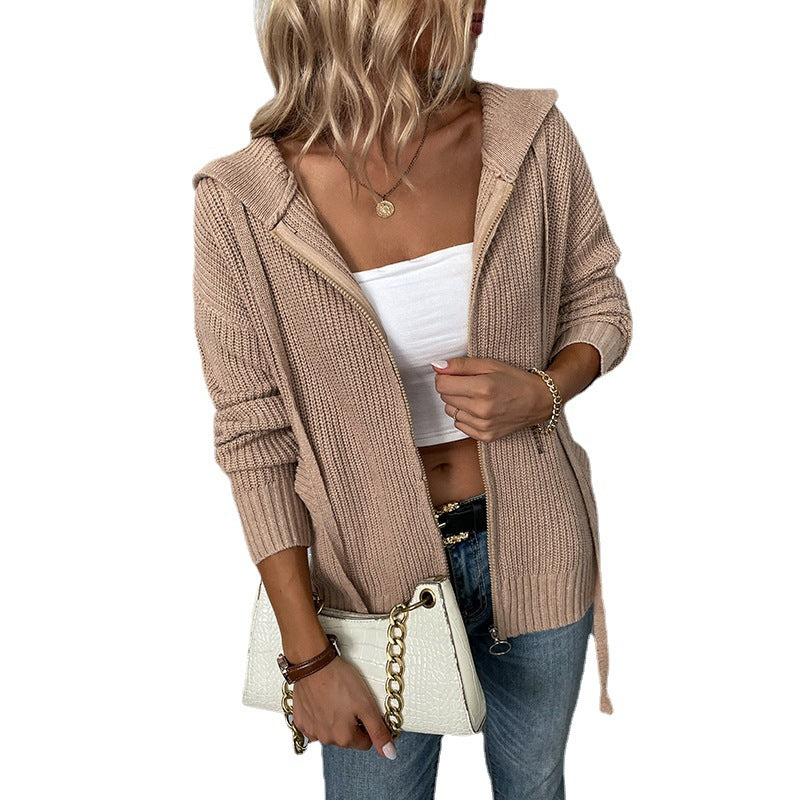 Hooded Zipper Cardigan Sweater with Pockets