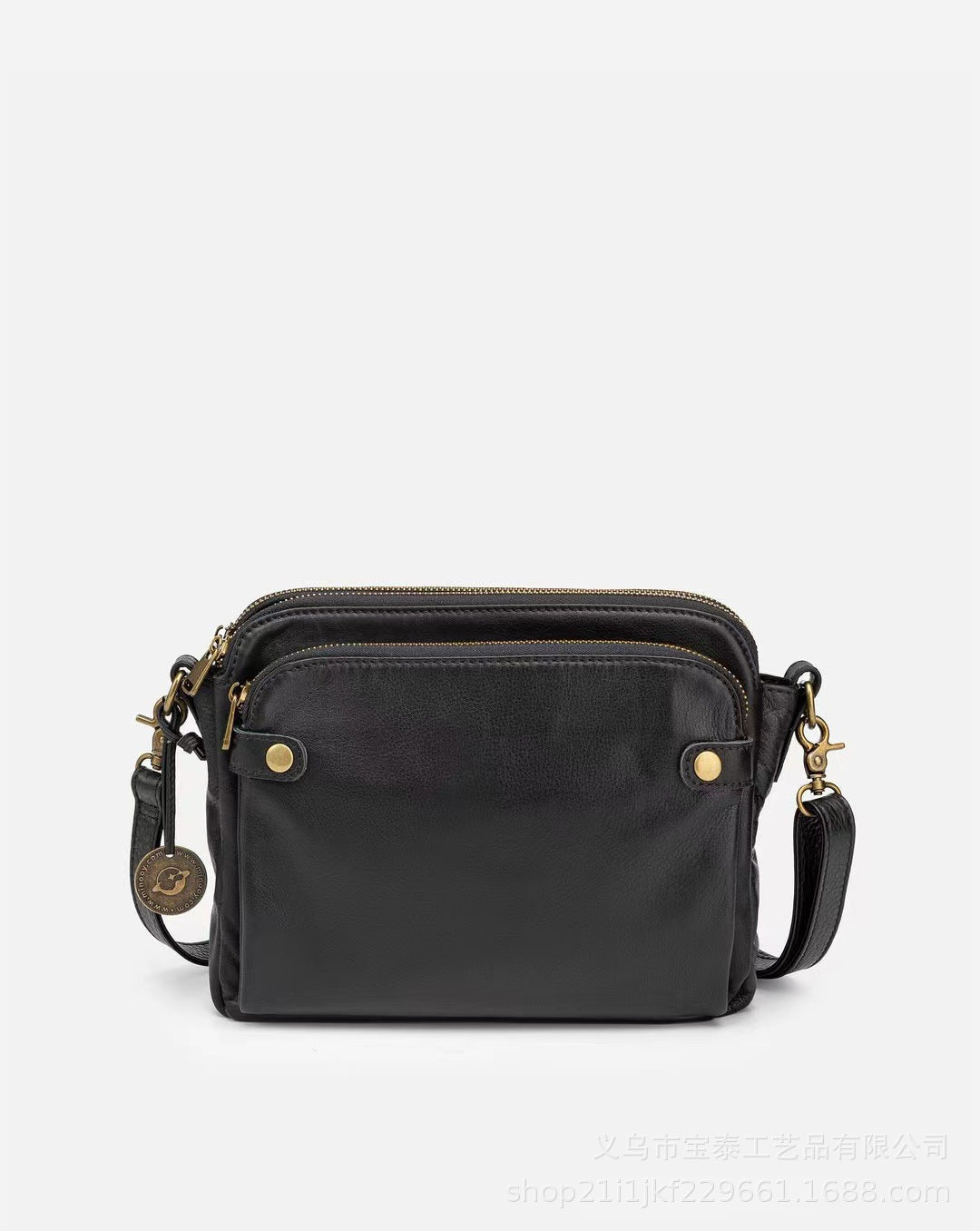 Three-Layer Leather Crossbody Shoulder Bag