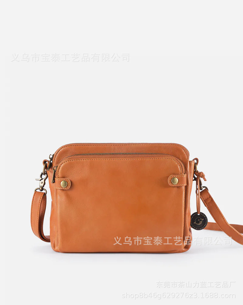 Three-Layer Leather Crossbody Shoulder Bag