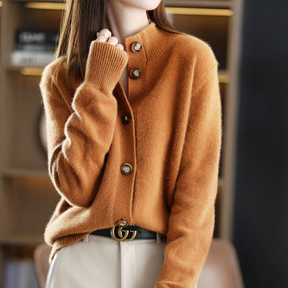 Retro Stand-Up Collar Knitted Cardigan