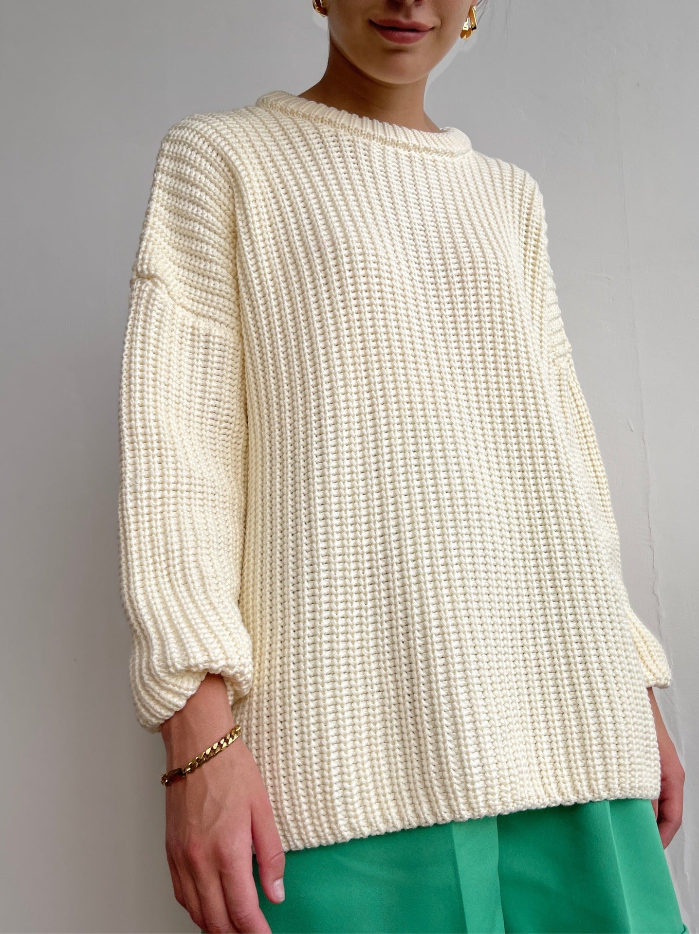 Loose Fit Candy Color Round Neck Sweater