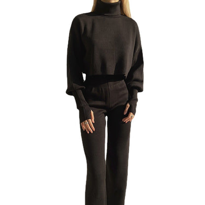 Cozy High-Neck Casual Pants Suit