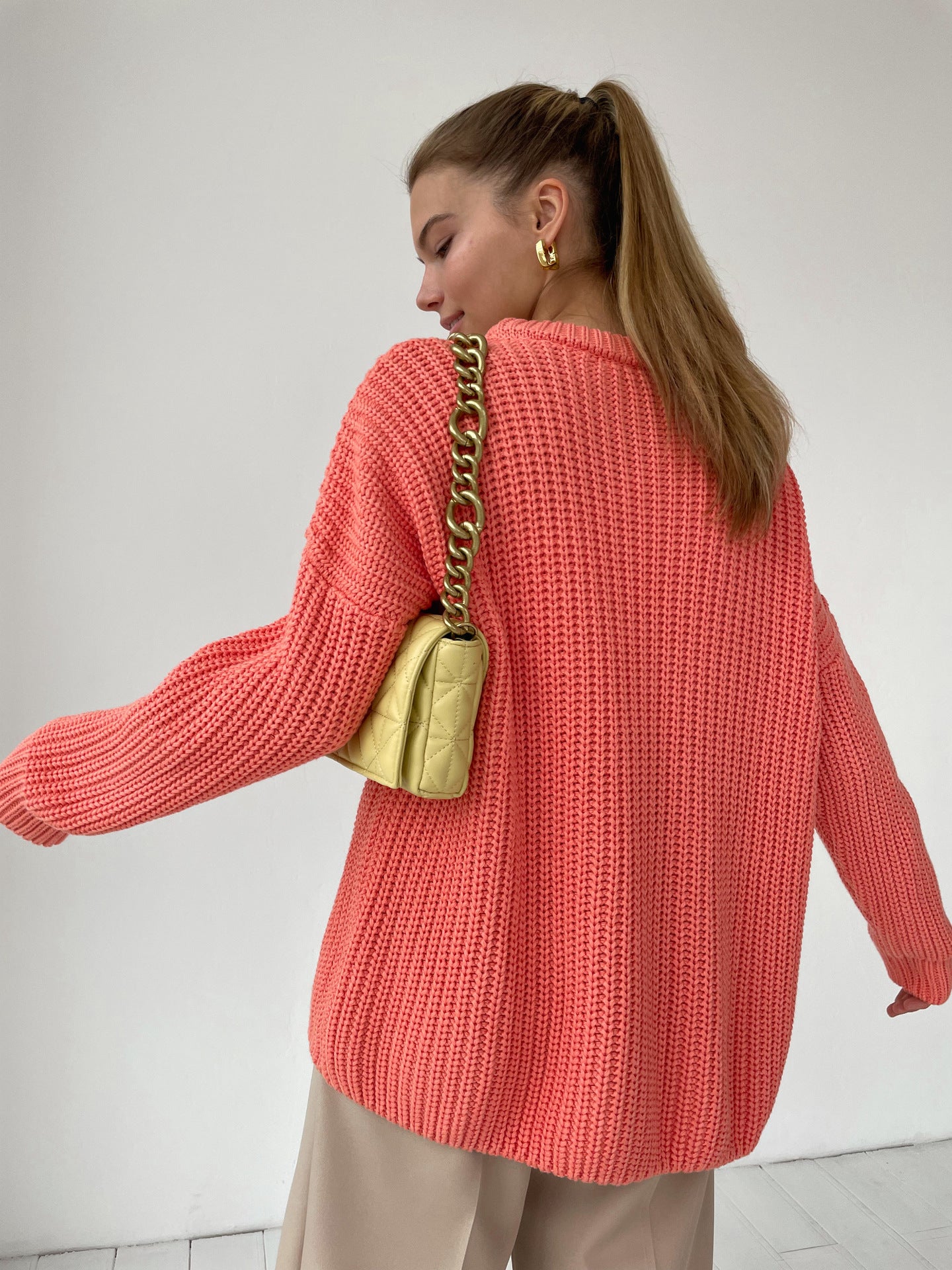 Loose Fit Candy Color Round Neck Sweater