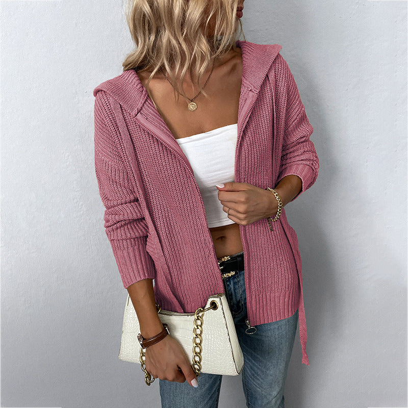 Hooded Zipper Cardigan Sweater with Pockets