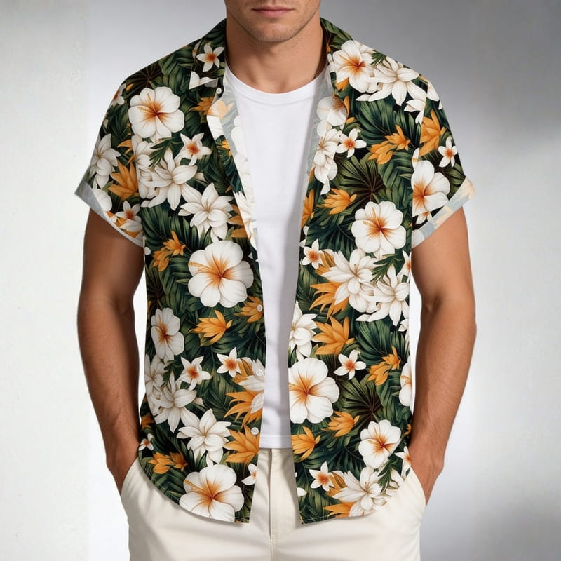 Ronan Men's Button-Up Shirt | Lightweight Tropical Floral-Shirts-Consuave