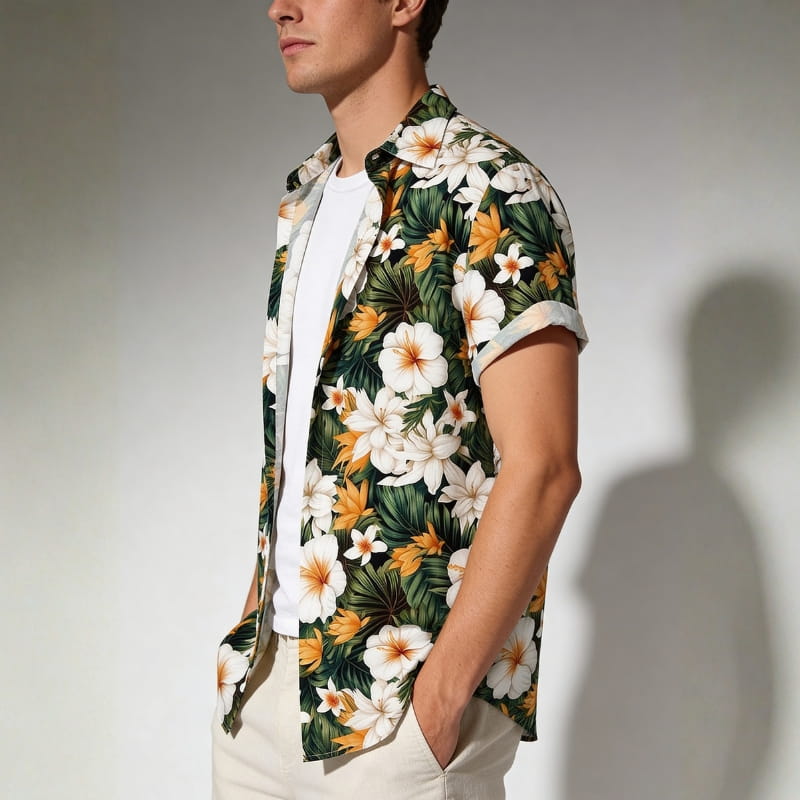 Ronan Men's Button-Up Shirt | Lightweight Tropical Floral-Shirts-Consuave