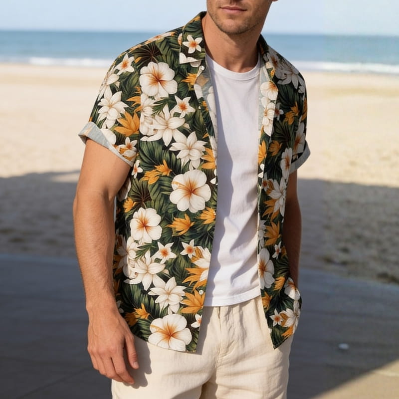 Ronan Men's Button-Up Shirt | Lightweight Tropical Floral-Shirts-Consuave