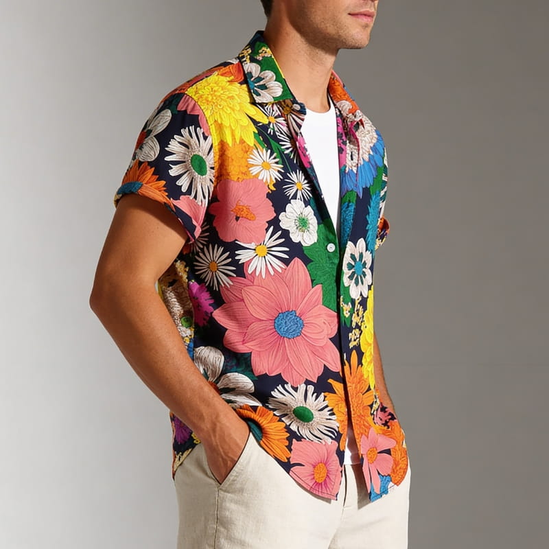 Ronan Men's Button-Up Shirt | Lightweight Tropical Floral-Shirts-Consuave