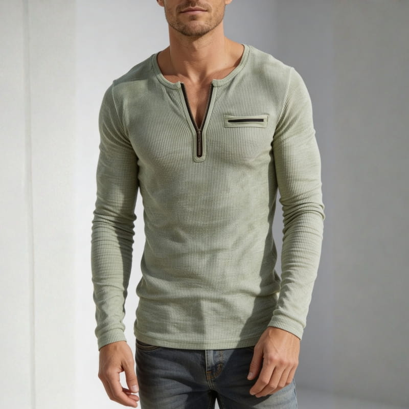 Ryder Men's Knit Shirt | Ribbed Stretch, Zip-Neck-Casual Shirts-Consuave