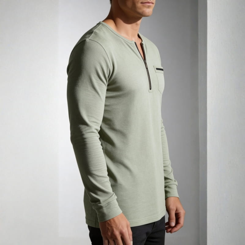 Ryder Men's Knit Shirt | Ribbed Stretch, Zip-Neck-Casual Shirts-Consuave