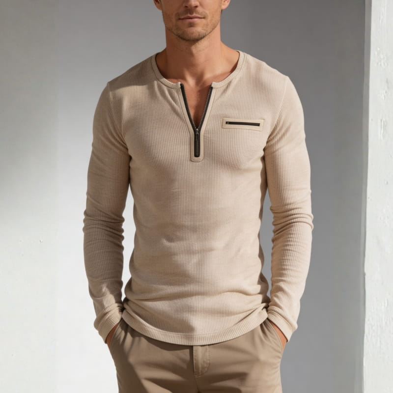 Ryder Men's Knit Shirt | Ribbed Stretch, Zip-Neck-Casual Shirts-Consuave