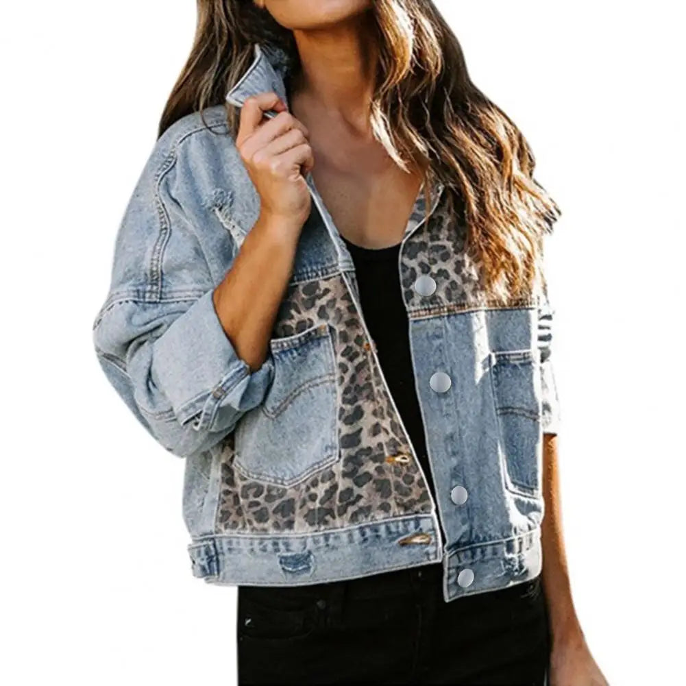 Leopard Splicing Denim Jacket