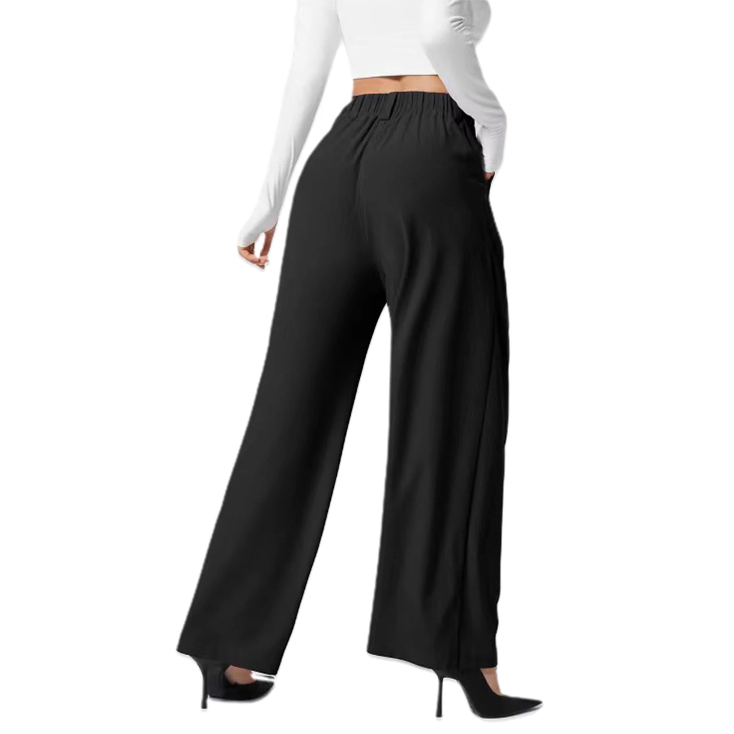 StyleEase™ High Waisted Side Pocket Wide Leg Pants