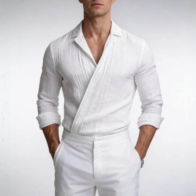Zane Men's Wrap Shirt | Cotton-Linen Blend, Asymmetrical Design-Dress Shirts-Consuave