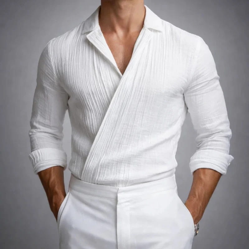 Zane Men's Wrap Shirt | Cotton-Linen Blend, Asymmetrical Design-Dress Shirts-Consuave