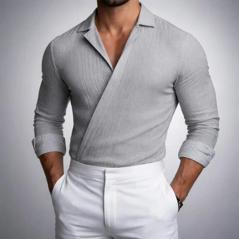 Zane Men's Wrap Shirt | Cotton-Linen Blend, Asymmetrical Design-Dress Shirts-Consuave